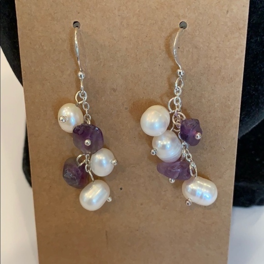 Sterling silver freshwater pearls amethyst stone